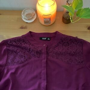 a.n.a. Magenta Long Sleeve Button Up Top With Lace Detail Size XL